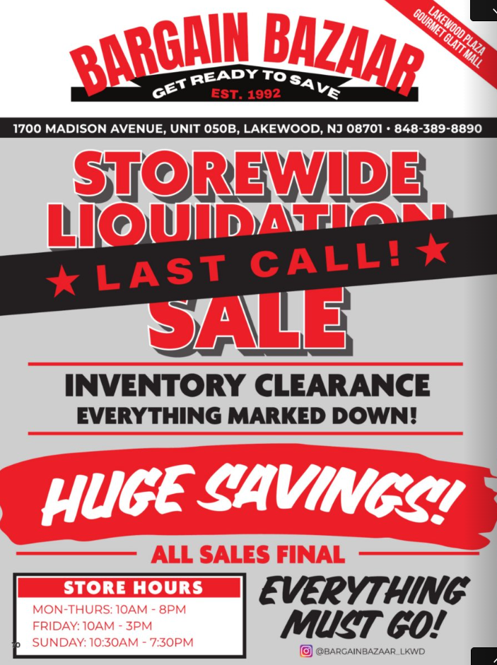 LAST CALL FOR THE STOREWIDE LIQUIDATION SALE