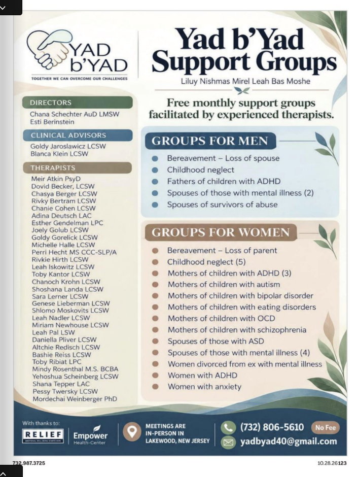 Yad b'Yad Support Groups
